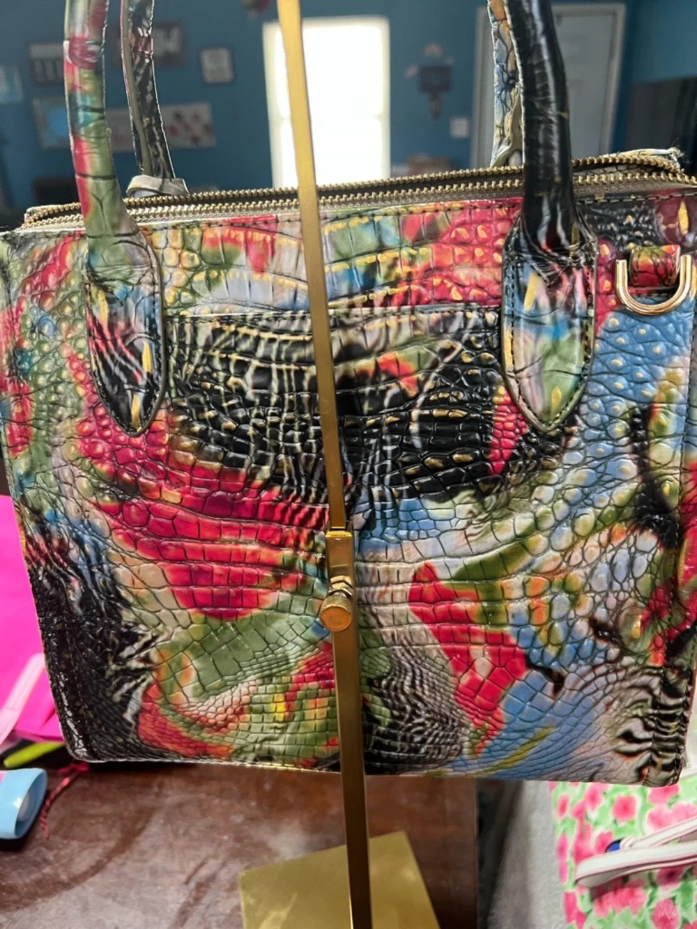 Brahmin Small Caroline Multicolor Embossed Croc Satchel - Picture 4 of 7